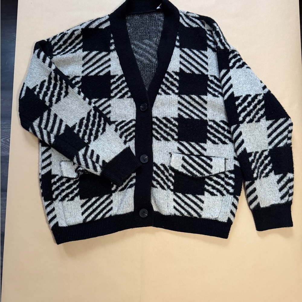 Black and White Checkered Men's Sweater